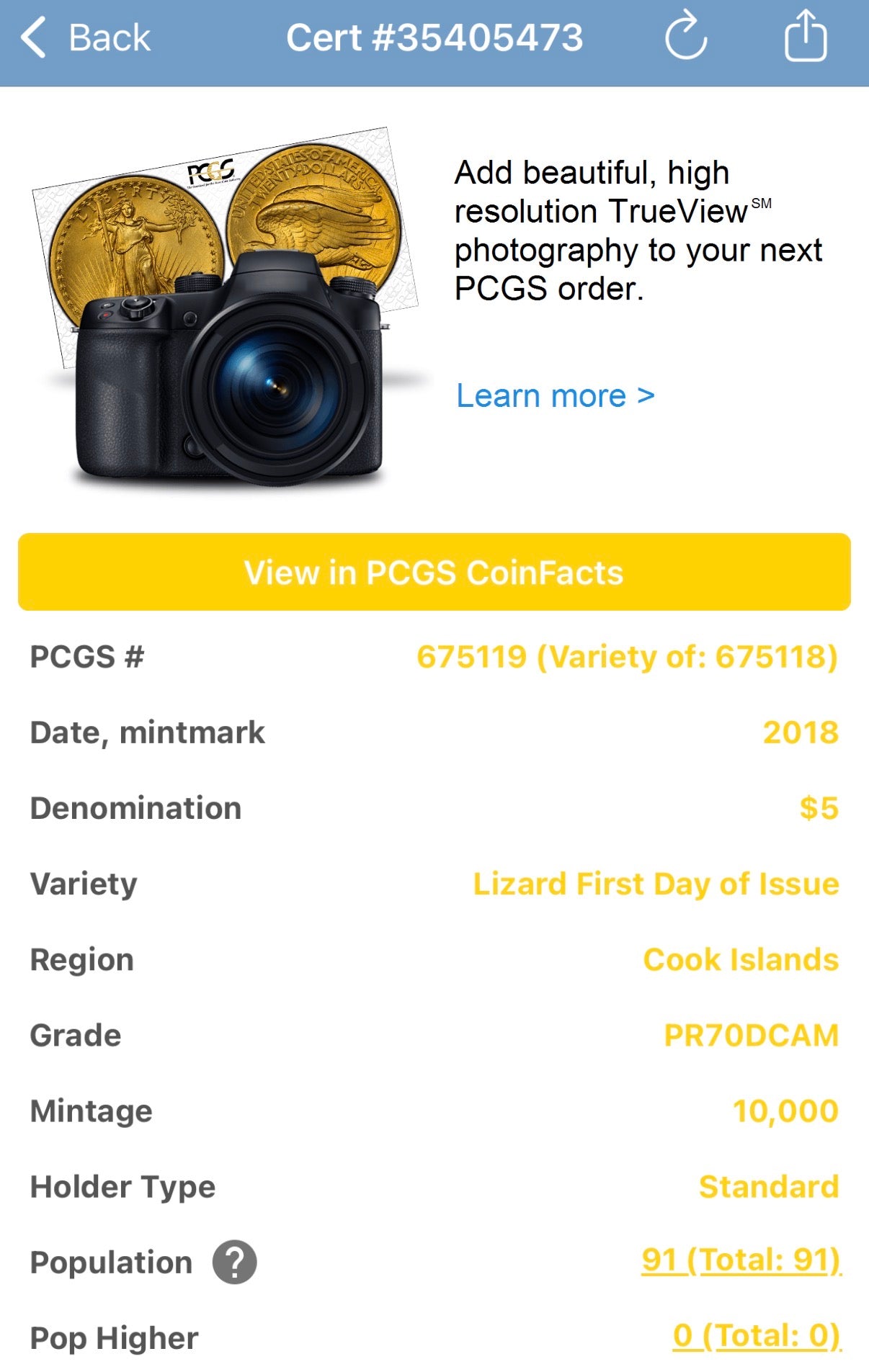 2018 Cook Islands Silver Dollar $5 PCGS FDOI PR70DCAM South African Sungazer Lizard - 24K Gold (1 of 91)