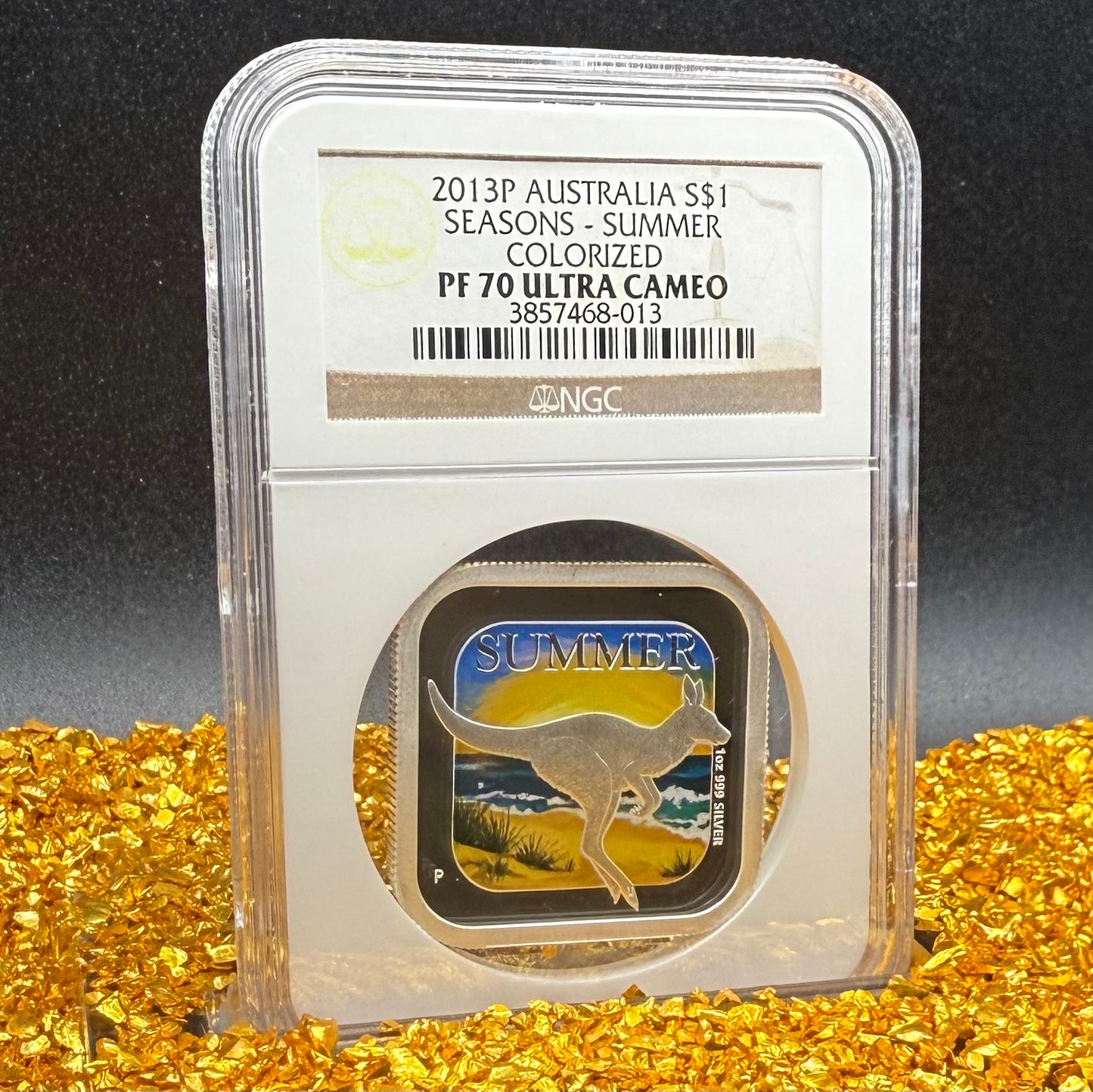 2013 P Silver $1 Australia Silver Dollar NGC PF70UC Four Seasons Square Series - Summer Colorized Beach Scene with Kangaroo (1 of 124)