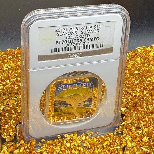 2013 P Silver $1 Australia Silver Dollar NGC PF70UC Four Seasons Square Series - Summer Colorized Beach Scene with Kangaroo (1 of 124)