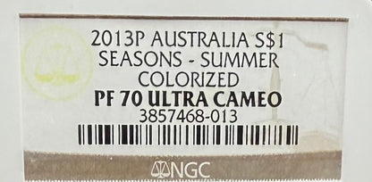 2013 P Silver $1 Australia Silver Dollar NGC PF70UC Four Seasons Square Series - Summer Colorized Beach Scene with Kangaroo (1 of 124)