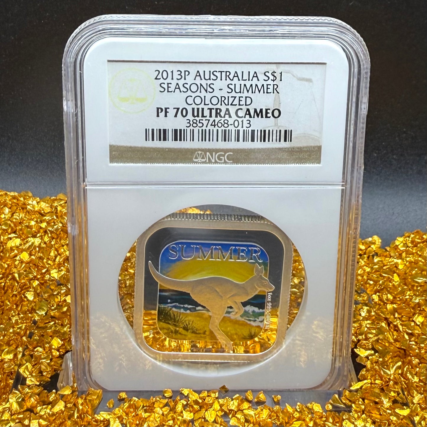2013 P Silver $1 Australia Silver Dollar NGC PF70UC Four Seasons Square Series - Summer Colorized Beach Scene with Kangaroo (1 of 124)