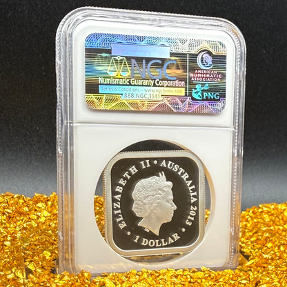 2013 P Silver $1 Australia Silver Dollar NGC PF70UC Four Seasons Square Series - Summer Colorized Beach Scene with Kangaroo (1 of 124)