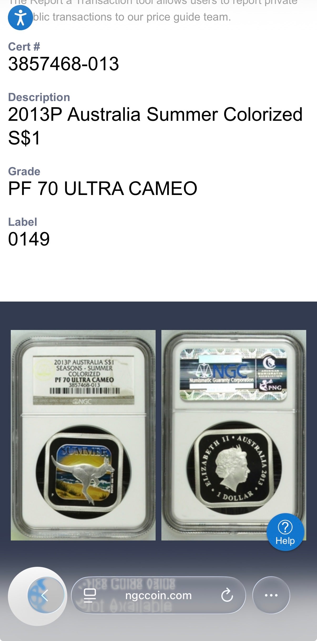 2013 P Silver $1 Australia Silver Dollar NGC PF70UC Four Seasons Square Series - Summer Colorized Beach Scene with Kangaroo (1 of 124)