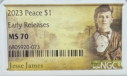 2023 United States Peace Silver Dollar $1 NGC Early Releases MS70 Jessie James Label Mint! (1 of 7,329)