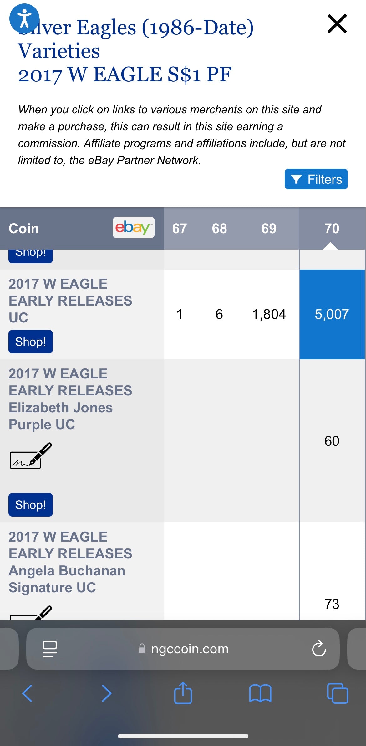 Proof 2017 (W) $1 American Silver Eagle NGC PF70 Early Releases Mint Condition
