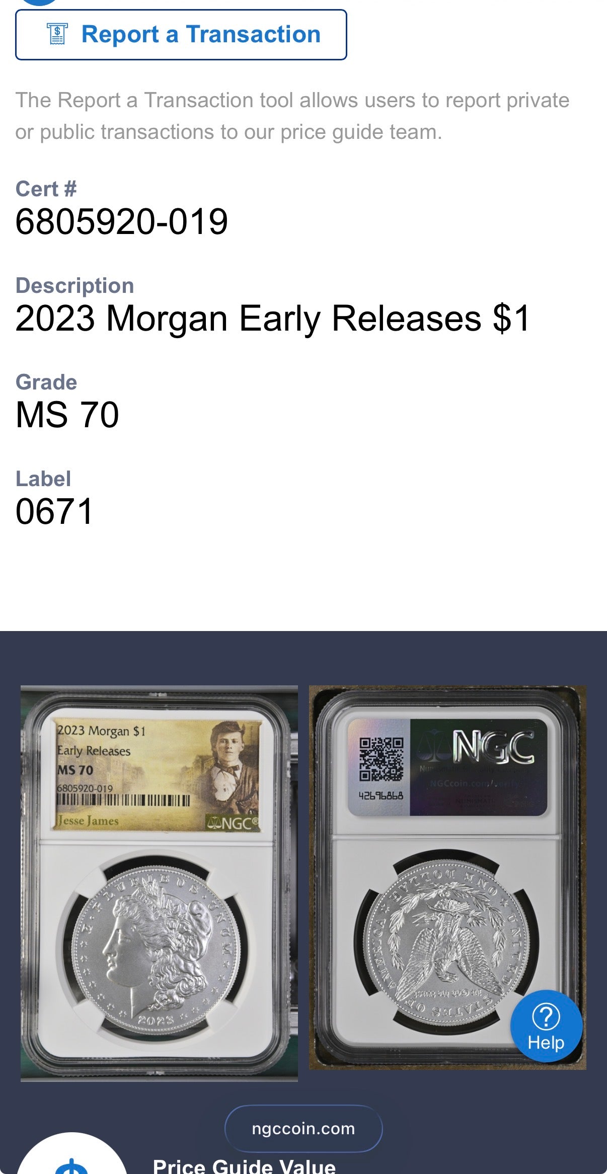 2023 United States Morgan Silver Dollar $1 NGC Early Releases MS70 Jessie James Label Mint! (1 of 7,644)