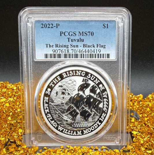 2022-P 1 oz Tuvaluan Silver Dollar $1 PCGS MS70 The Rising Sun - Black Flag (1 of 38)