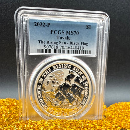2022-P 1 oz Tuvaluan Silver Dollar $1 PCGS MS70 The Rising Sun - Black Flag (1 of 38)