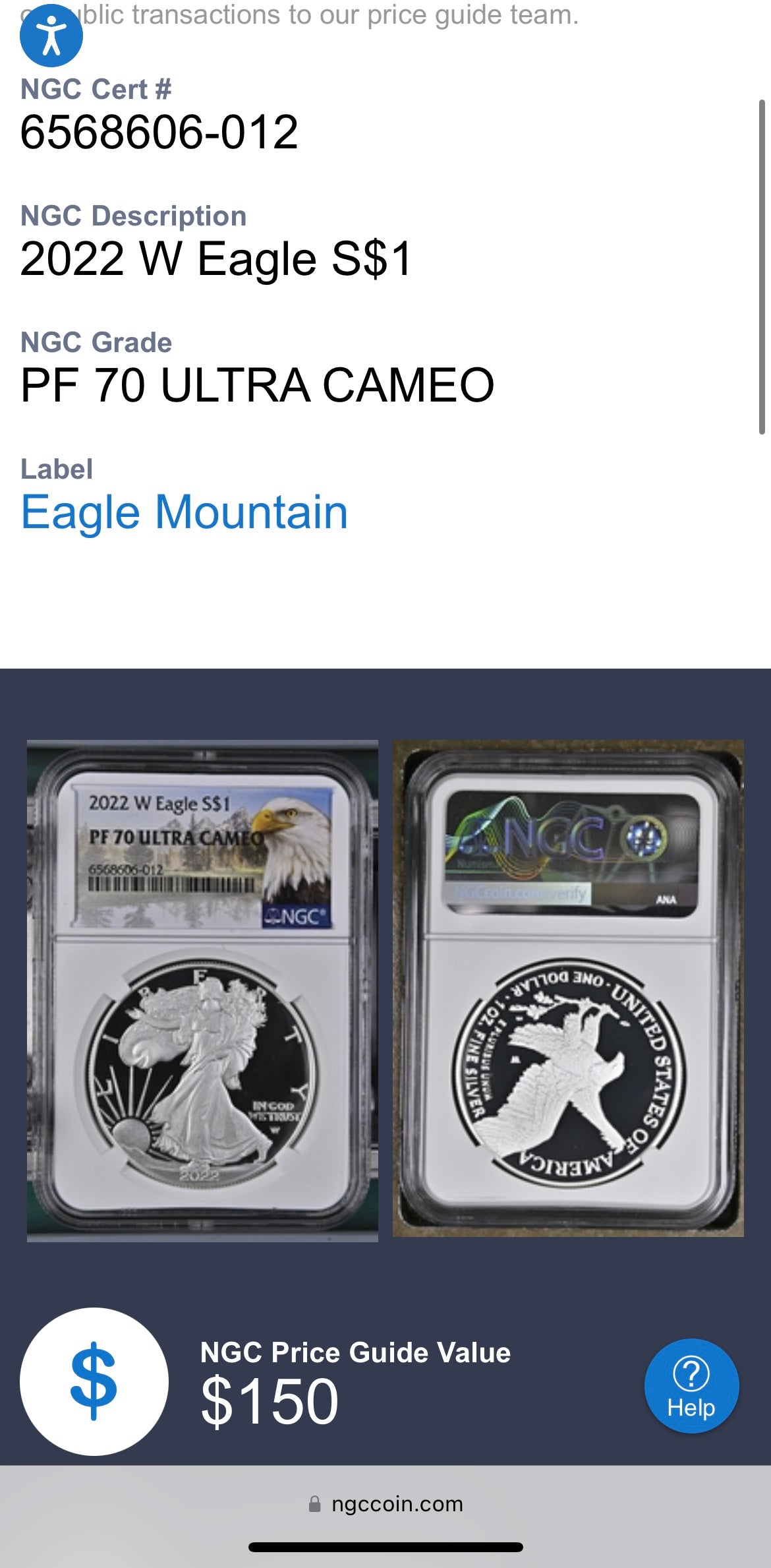 Proof 2022 (W) $1 American Silver Eagle NGC PF70 Eagle Mountain Label (1 of 5,895)