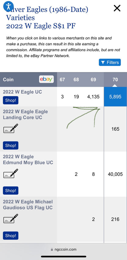 Proof 2022 (W) $1 American Silver Eagle NGC PF70 Eagle Mountain Label (1 of 5,895)