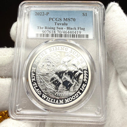2022-P 1 oz Tuvaluan Silver Dollar $1 PCGS MS70 The Rising Sun - Black Flag (1 of 38)