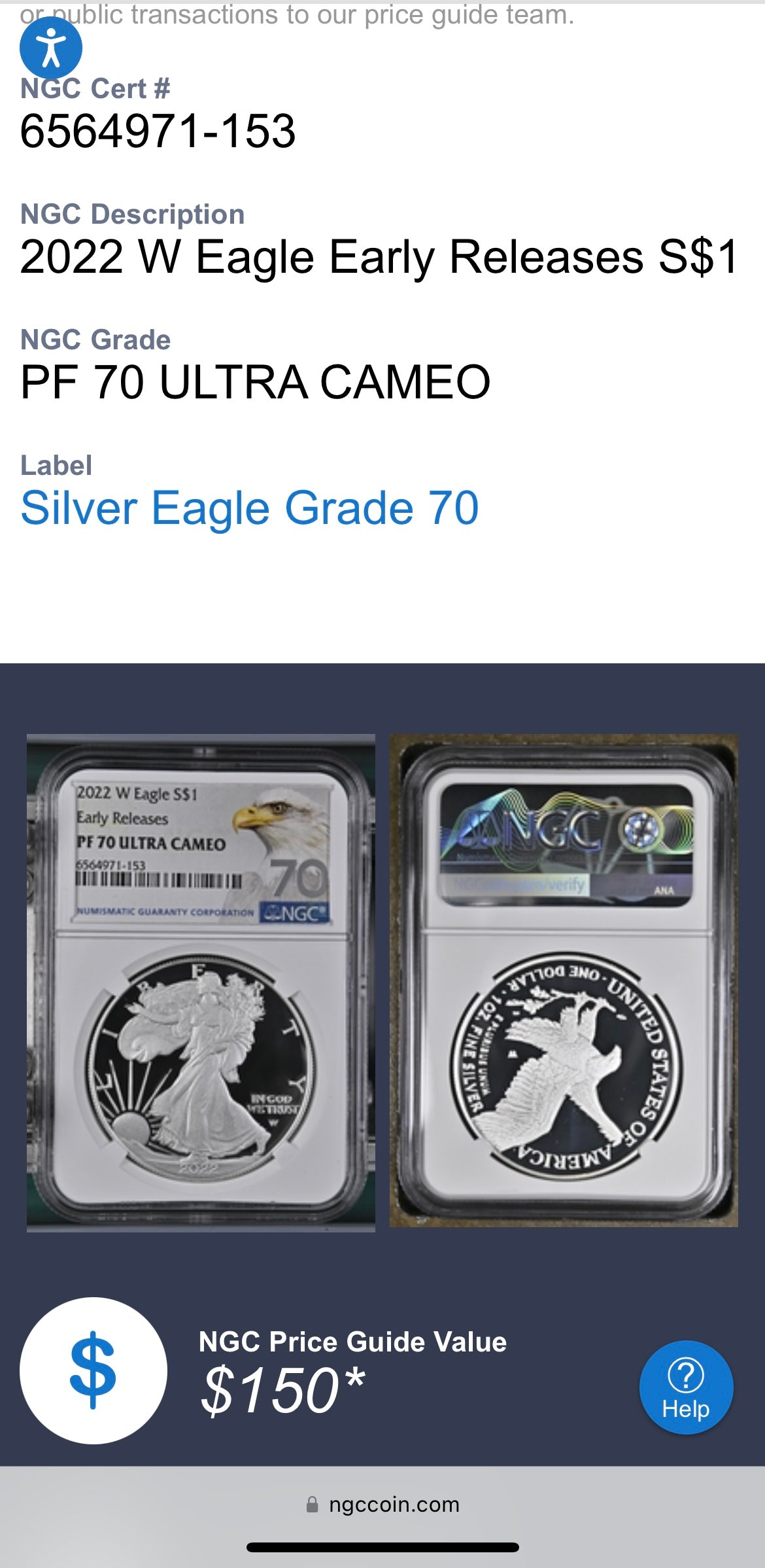 Proof 2022 (W) $1 American Silver Eagle NGC PF70 Early Releases Modern Silver Eagle Label Mint Condition (1 of 4,817)