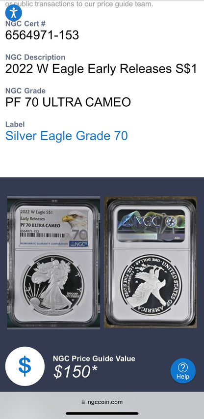 Proof 2022 (W) $1 American Silver Eagle NGC PF70 Early Releases Modern Silver Eagle Label Mint Condition (1 of 4,817)