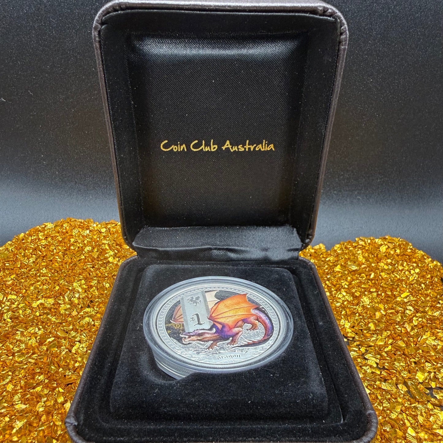 2014 1 oz Tuvaluan Silver Dollar $1 Brilliant Uncirculated Mystical Creatures Series - Dragon Colorized, Leather Case, COA