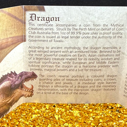 2014 1 oz Tuvaluan Silver Dollar $1 Brilliant Uncirculated Mystical Creatures Series - Dragon Colorized, Leather Case, COA