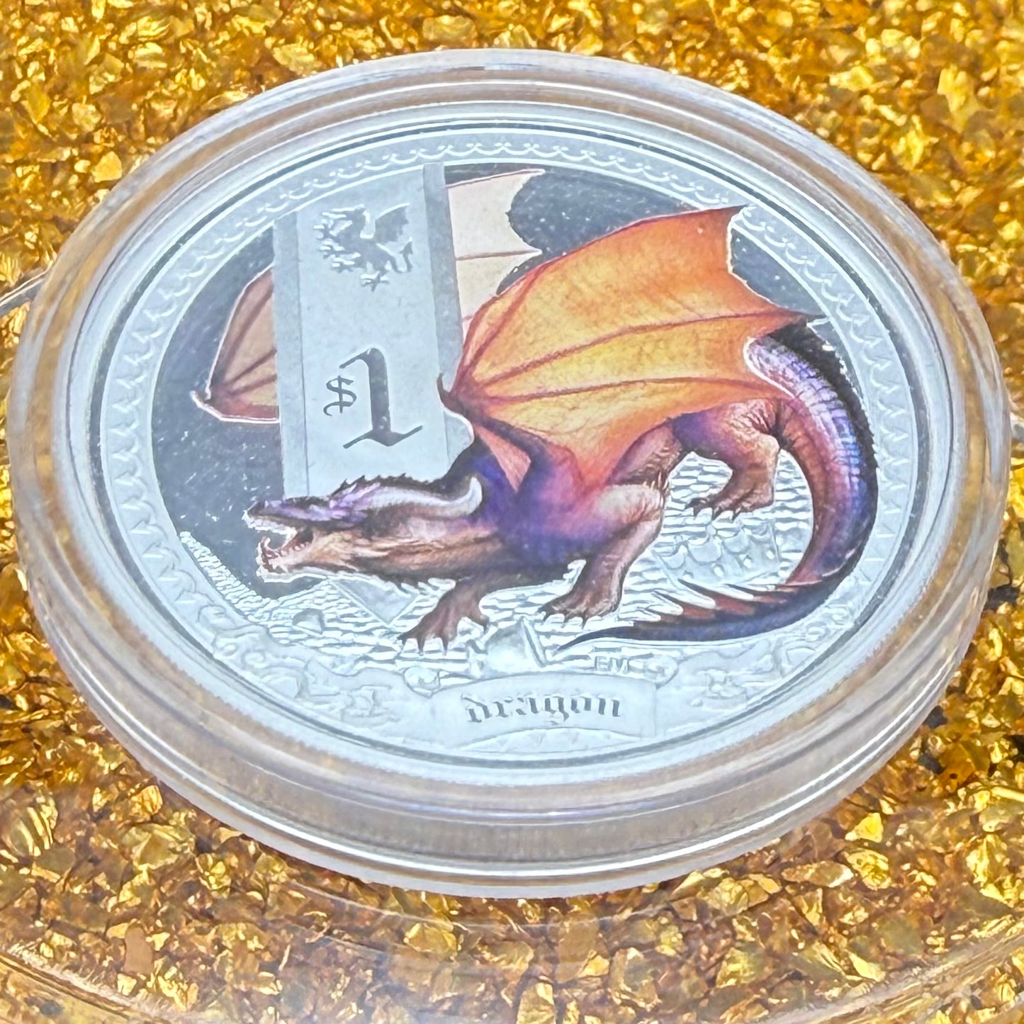2014 1 oz Tuvaluan Silver Dollar $1 Brilliant Uncirculated Mystical Creatures Series - Dragon Colorized, Leather Case, COA