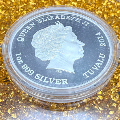 2014 1 oz Tuvaluan Silver Dollar $1 Brilliant Uncirculated Mystical Creatures Series - Dragon Colorized, Leather Case, COA