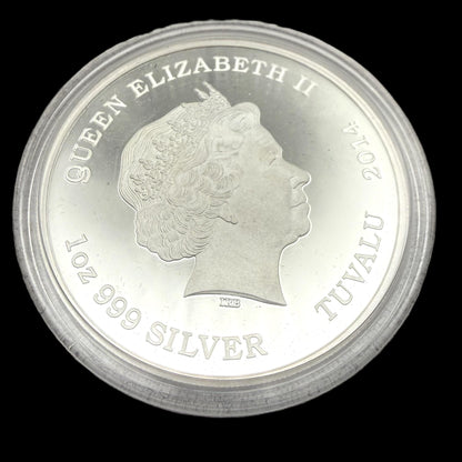 2014 1 oz Tuvaluan Silver Dollar $1 Brilliant Uncirculated Mystical Creatures Series - Dragon Colorized, Leather Case, COA