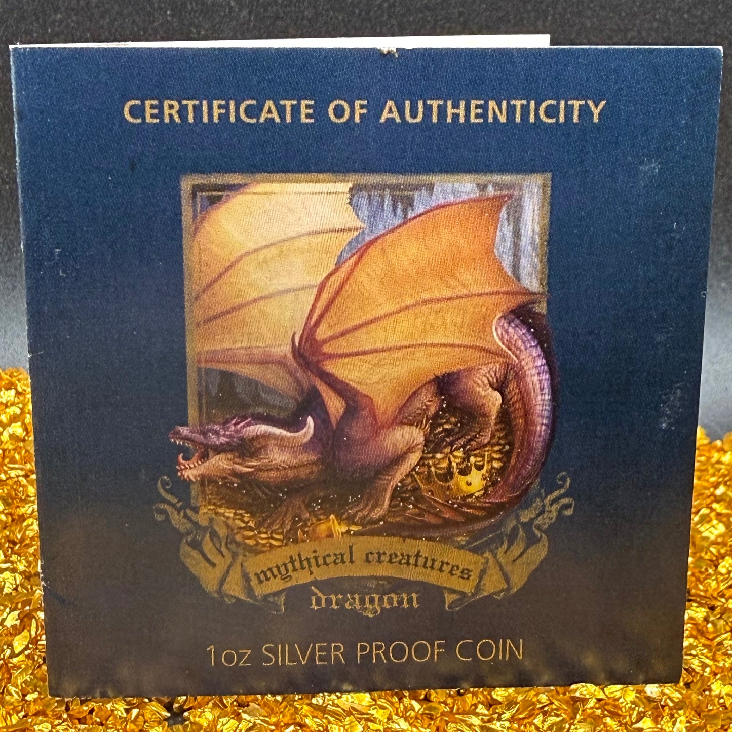 2014 1 oz Tuvaluan Silver Dollar $1 Brilliant Uncirculated Mystical Creatures Series - Dragon Colorized, Leather Case, COA