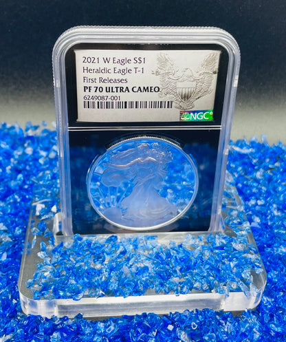 Proof 2021 (W) $1 American Silver Eagle NGC PF70 Type 1 First Releases Heraldic Eagle Label Black Core (1 of 6,854)