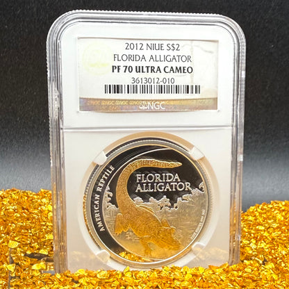 2012 Niue Silver Dollar $2 NGC PF70UC American Reptile Florida Alligator - 24K Gold (1 of 149)