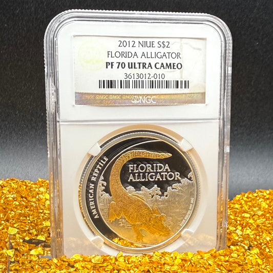 2012 Niue Silver Dollar $2 NGC PF70UC American Reptile Florida Alligator - 24K Gold (1 of 149)