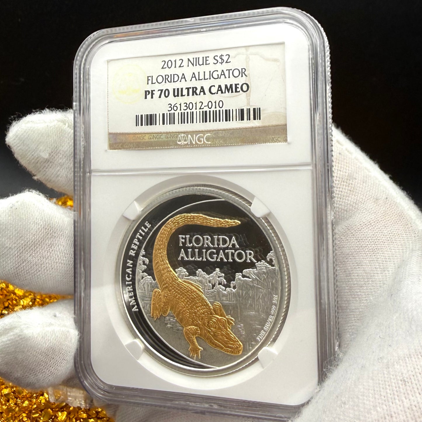 2012 Niue Silver Dollar $2 NGC PF70UC American Reptile Florida Alligator - 24K Gold (1 of 149)