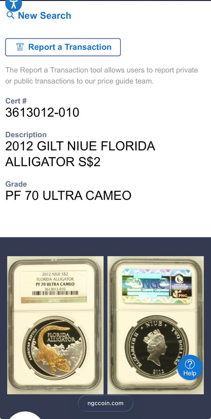 2012 Niue Silver Dollar $2 NGC PF70UC American Reptile Florida Alligator - 24K Gold (1 of 149)