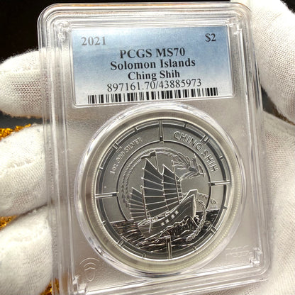 2021 1 oz Solomon Islands Silver Dollar $2 PCGS MS70 Pirate Ching Shih (1 of 6)