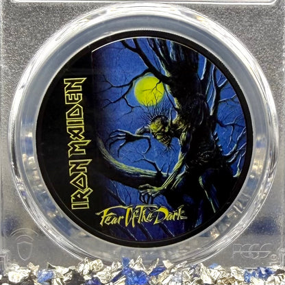 2022 1 oz $5 Cook Islands Silver Dollar PCGS PR70DCAM FDOI Iron Maiden Fear of the Dark Black Obsidian Finish (1 of 62)