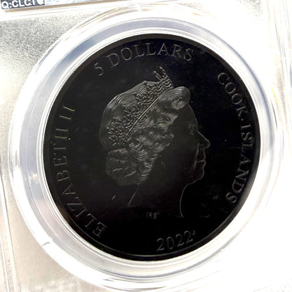 2022 1 oz $5 Cook Islands Silver Dollar PCGS PR70DCAM FDOI Iron Maiden 'The Number of the Beast'Black Obsidian Finish (1 of 249)