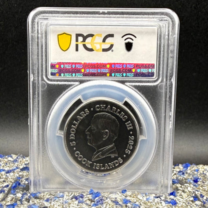 2025 1 oz $5 Cook Islands Silver Dollar PCGS FDOI SP70 Burnished Ultra High Relief Leon Antique Finish (1 of 50) Mint!