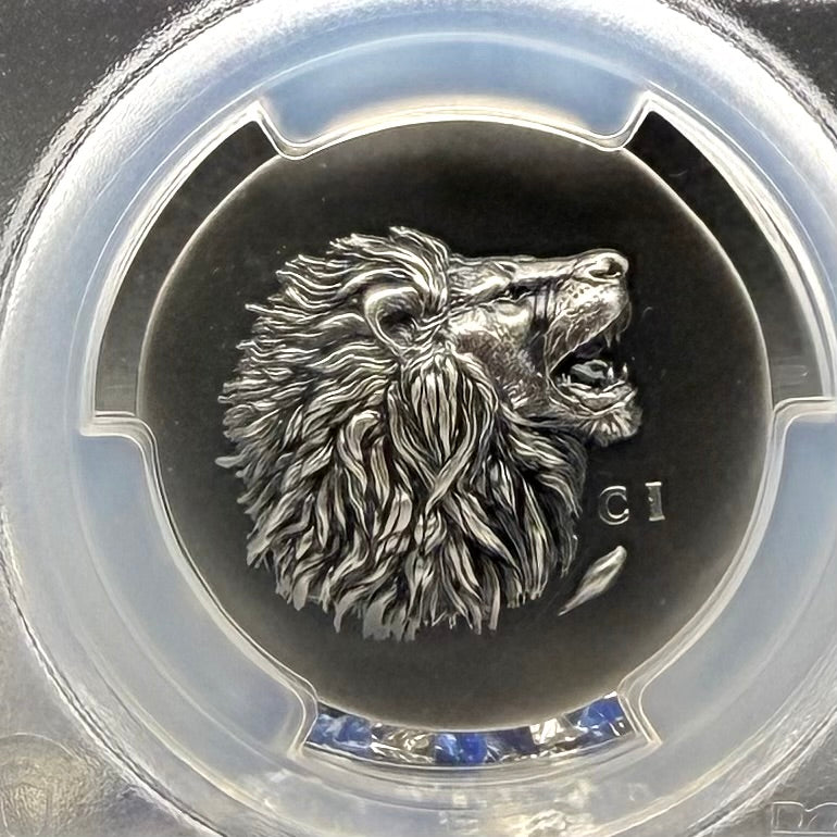 2025 1 oz $5 Cook Islands Silver Dollar PCGS FDOI SP70 Burnished Ultra High Relief Leon Antique Finish (1 of 50) Mint!