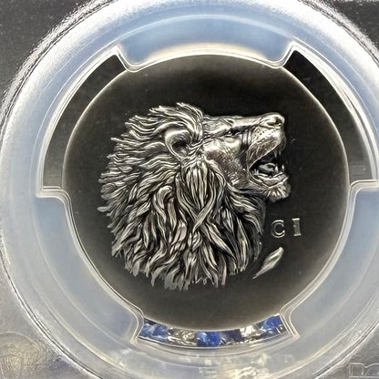 2025 1 oz $5 Cook Islands Silver Dollar PCGS FDOI SP70 Burnished Ultra High Relief Leon Antique Finish (1 of 50) Mint!