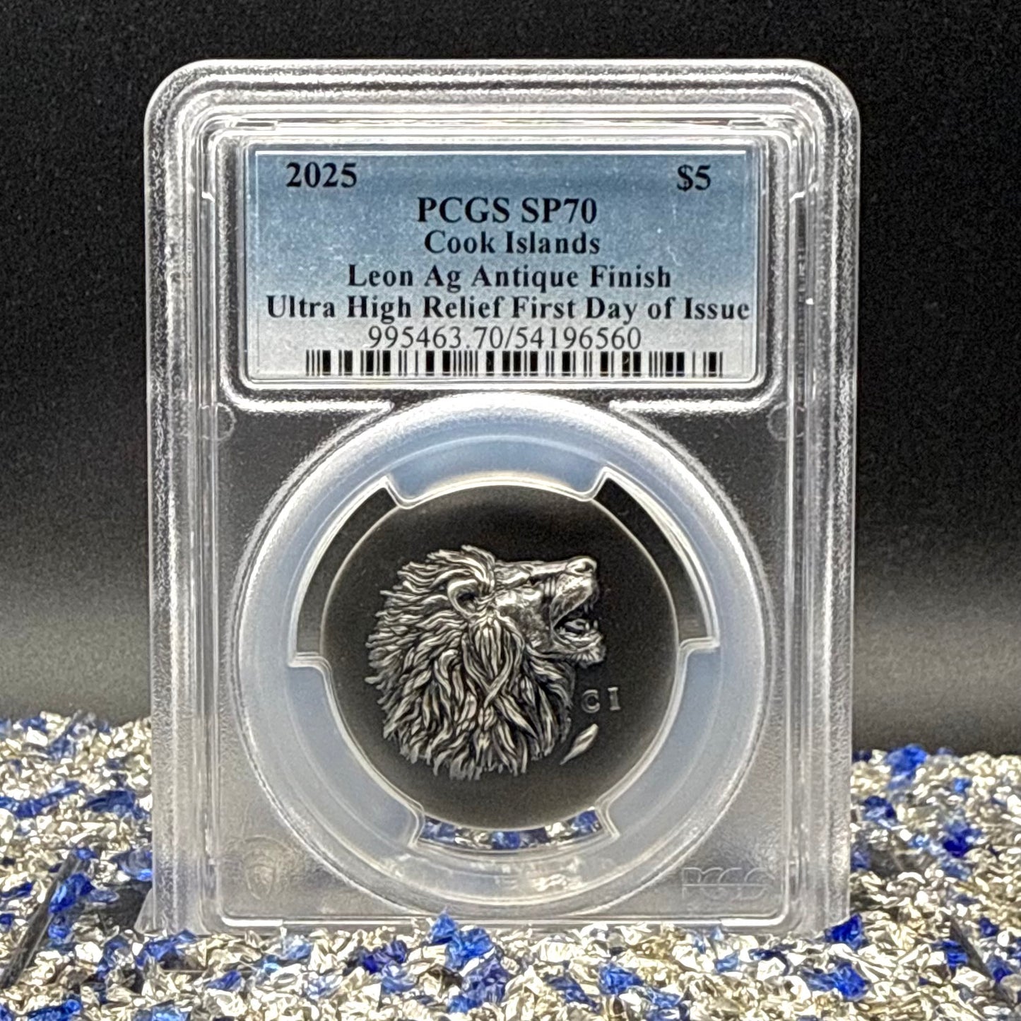 2025 1 oz $5 Cook Islands Silver Dollar PCGS FDOI SP70 Burnished Ultra High Relief Leon Antique Finish (1 of 50) Mint!