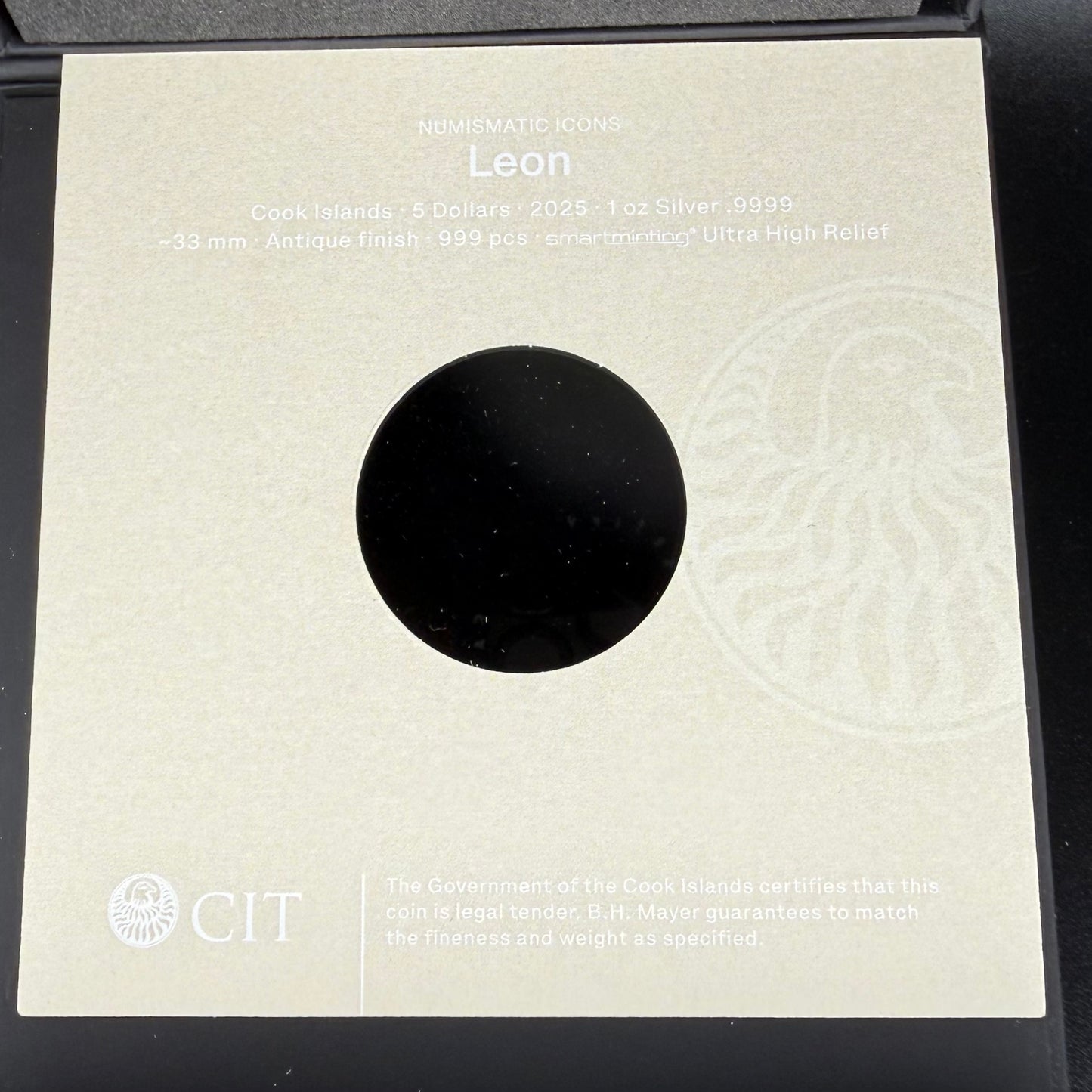 2025 1 oz $5 Cook Islands Silver Dollar PCGS FDOI SP70 Burnished Ultra High Relief Leon Antique Finish (1 of 50) Mint!