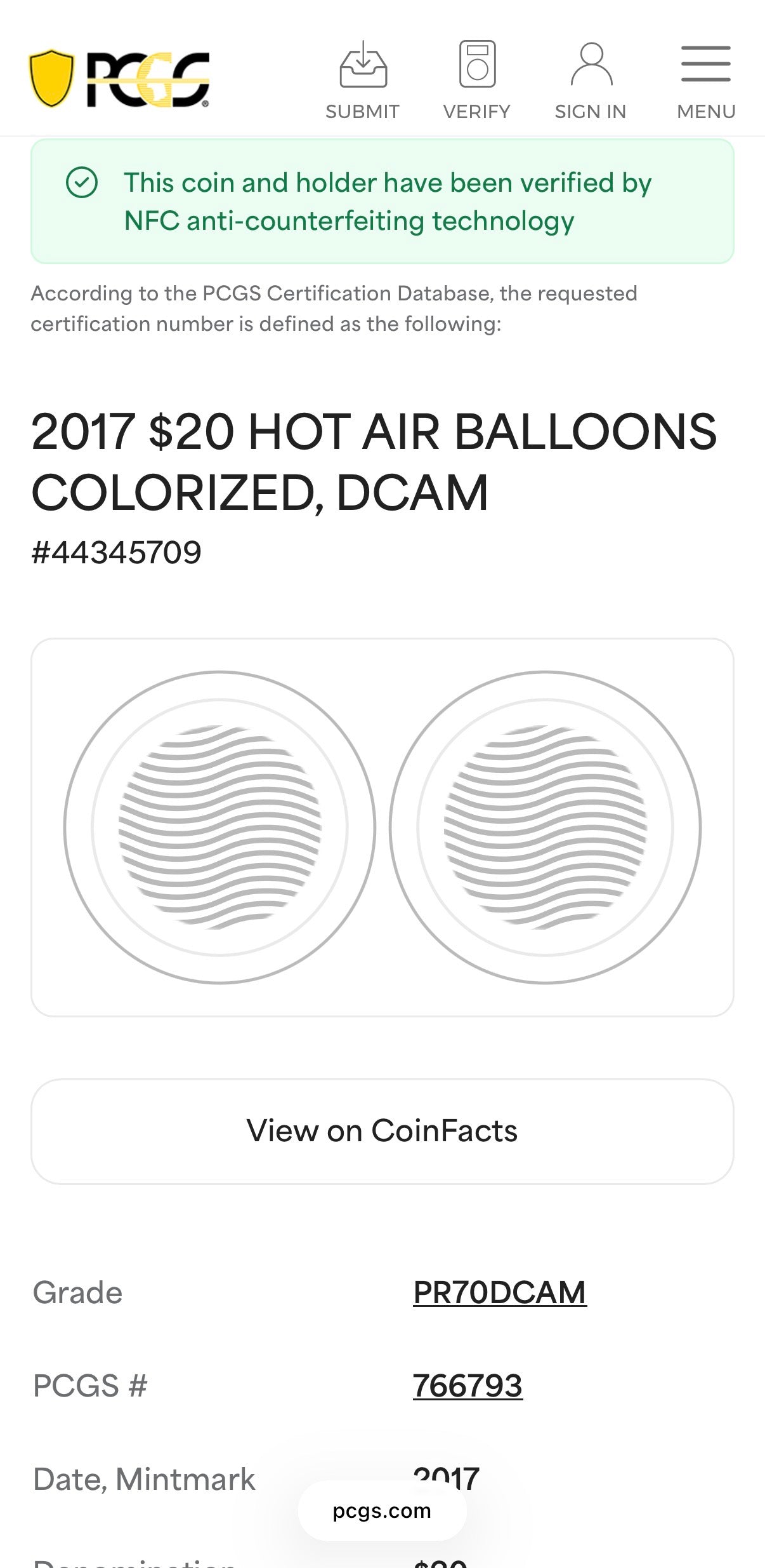 2017 $20 Canada Silver Dollar PCGS PR70DCAM Hot Air Balloons Colorized (1 of 2)