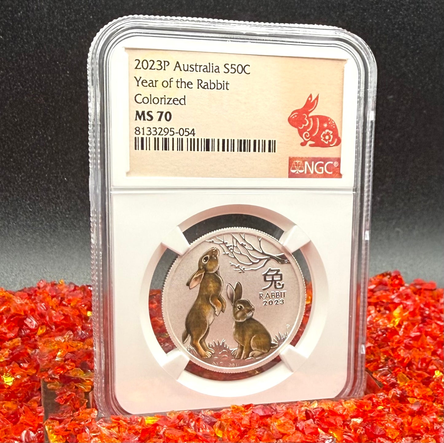 2023 P Silver 50C Australia Lunar Series III Year of the Rabbit Colorized Brown NGC MS70 Red Lunar Label New Holder Mint Condition (1 of 97)