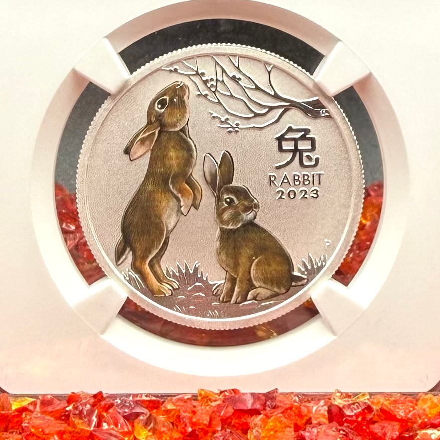 2023 P Silver 50C Australia Lunar Series III Year of the Rabbit Colorized Brown NGC MS70 Red Lunar Label New Holder Mint Condition (1 of 97)