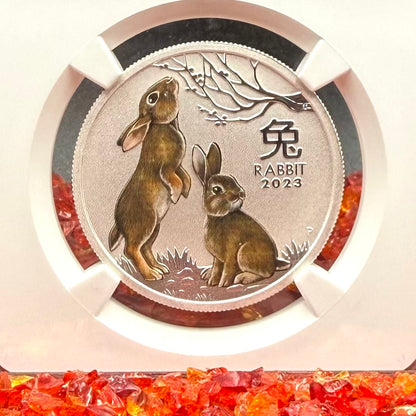 2023 P Silver 50C Australia Lunar Series III Year of the Rabbit Colorized Brown NGC MS70 Red Lunar Label New Holder Mint Condition (1 of 97)