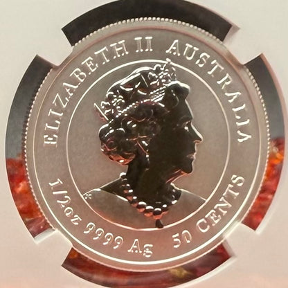 2023 P Silver 50C Australia Lunar Series III Year of the Rabbit Colorized Brown NGC MS70 Red Lunar Label New Holder Mint Condition (1 of 97)