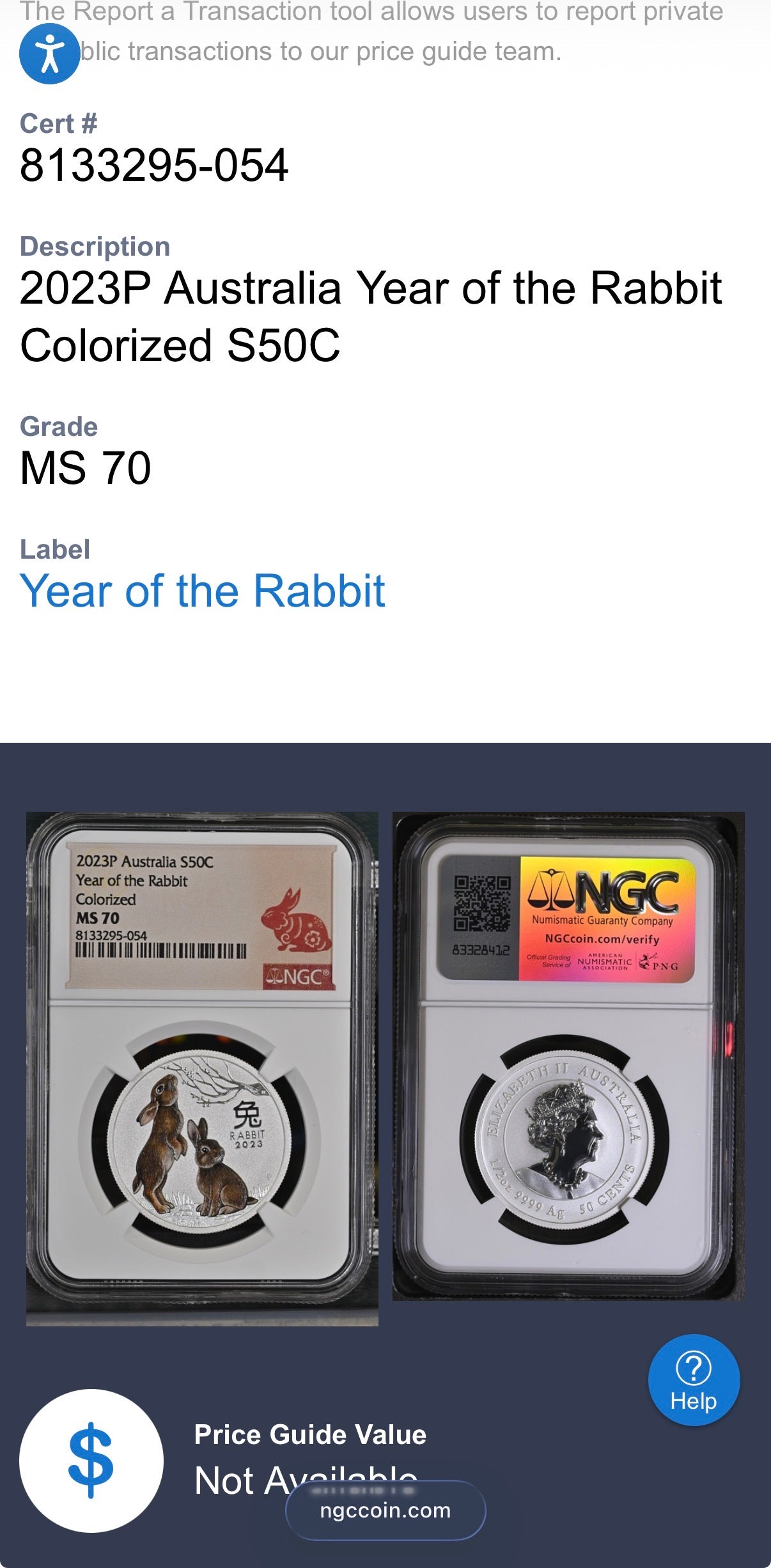 2023 P Silver 50C Australia Lunar Series III Year of the Rabbit Colorized Brown NGC MS70 Red Lunar Label New Holder Mint Condition (1 of 97)