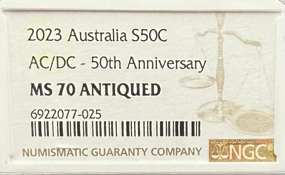 2023 S50C Australia Silver Dollar NGC MS70 AC/DC 50th Anniversary Antique Finish (1 of 21)