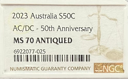 2023 S50C Australia Silver Dollar NGC MS70 AC/DC 50th Anniversary Antique Finish (1 of 21)