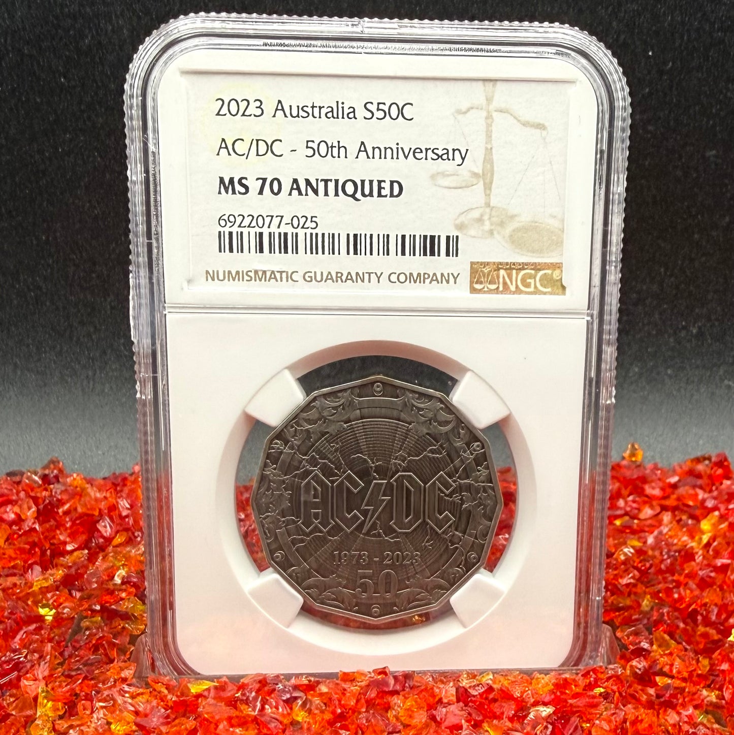 2023 S50C Australia Silver Dollar NGC MS70 AC/DC 50th Anniversary Antique Finish (1 of 21)