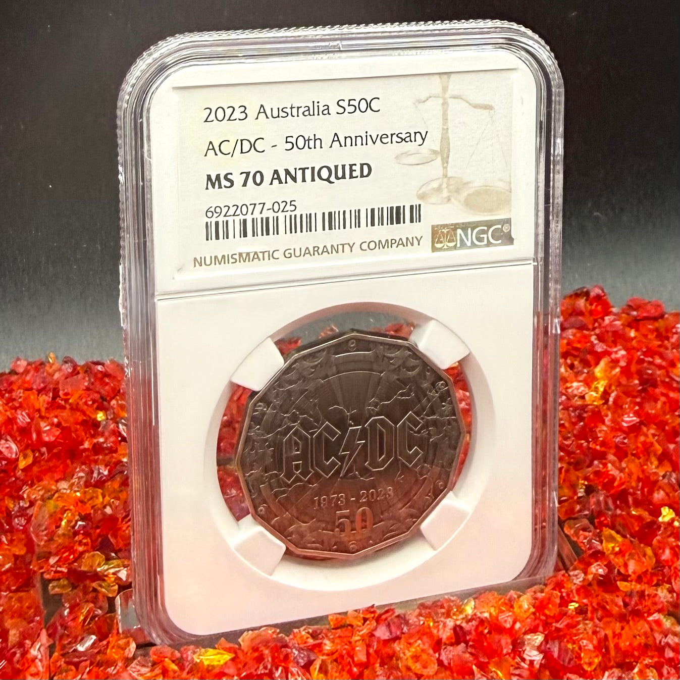 2023 S50C Australia Silver Dollar NGC MS70 AC/DC 50th Anniversary Antique Finish (1 of 21)