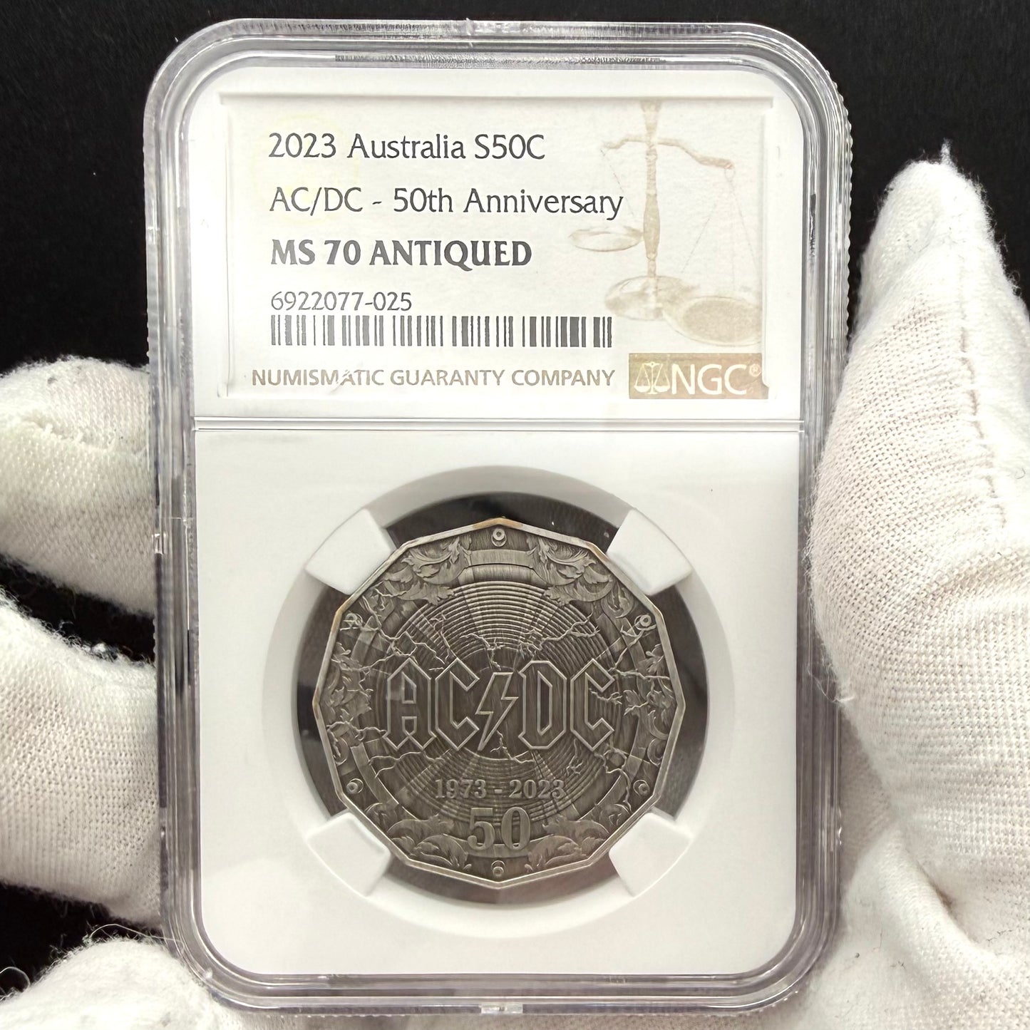 2023 S50C Australia Silver Dollar NGC MS70 AC/DC 50th Anniversary Antique Finish (1 of 21)