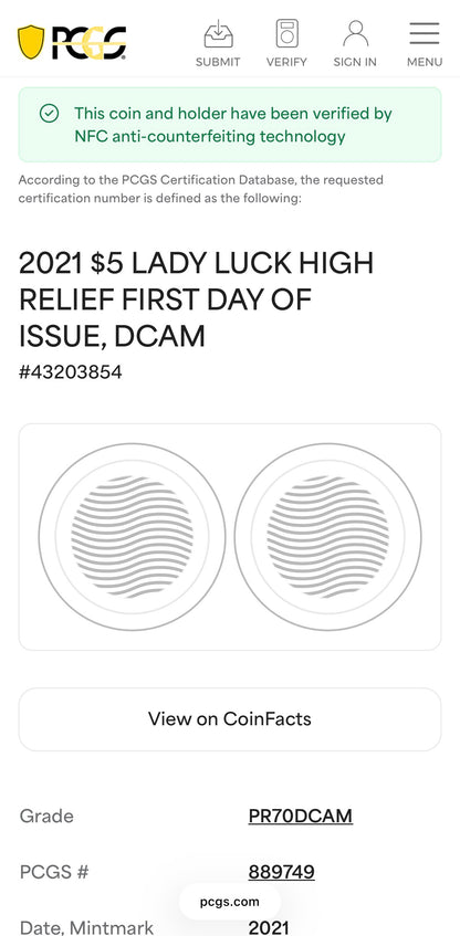 2021 1 oz Palau Silver Dollar $5 PCGS FDOI PR70DCAM Lady Bug Lady Luck High Relief Colorized (1 of 173)