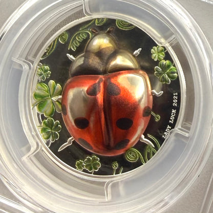 2021 1 oz Palau Silver Dollar $5 PCGS FDOI PR70DCAM Lady Bug Lady Luck High Relief Colorized (1 of 173)