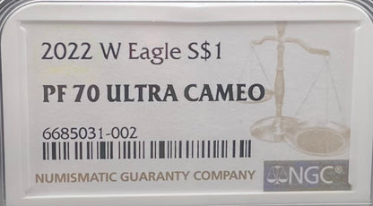 Proof 2022 (W) $1 American Silver Eagle NGC PF70 Modern Brown Label (1 of 5,895)